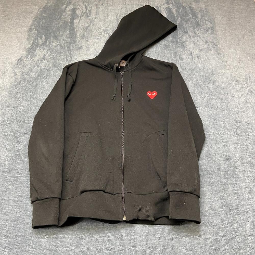 Comme des Garcons Play Hoodie Mens Medium Black Red Heart Logo Outdoor Full Zip